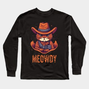 Funny Cat Cowboy Cowgirl Meow Howdy Meowdy Long Sleeve T-Shirt